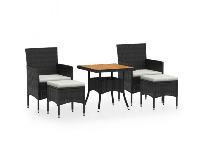 Sonata Set mobilier grădină, 5 piese, negru, poliratan și lemn acacia