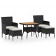 Sonata Set mobilier grădină, 5 piese, negru, poliratan și lemn acacia