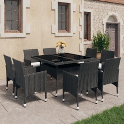Sonata H Градински трапезен комплект, 9 части, полиратан и стъкло, черен - Seturi pentru exterior