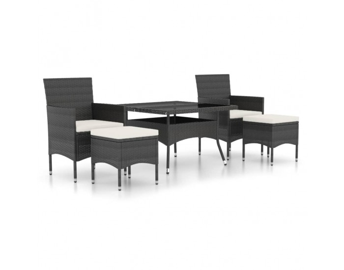Sonata Set mobilier grădină, 5 piese, negru, poliratan/sticlă tratată