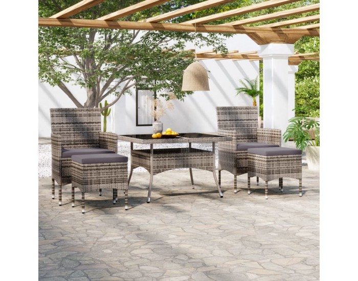 Sonata Set mobilier grădină, 5 piese, gri, poliratan/sticlă tratată