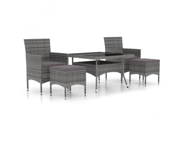 Sonata Set mobilier grădină, 5 piese, gri, poliratan/sticlă tratată