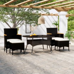 Sonata H Градински комплект, 5 части, полиратан и закалено стъкло, черен - Seturi pentru exterior