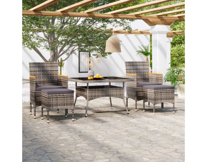 Sonata Set mobilier grădină, 5 piese, gri, poliratan/sticlă tratată