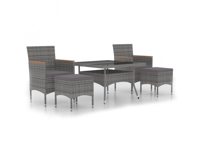 Sonata Set mobilier grădină, 5 piese, gri, poliratan/sticlă tratată