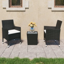 Sonata H Бистро комплект, 3 части, полиратан и закалено стъкло, черен - Seturi pentru exterior