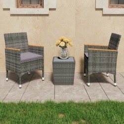 Sonata H Бистро комплект, 3 части, полиратан и закалено стъкло, сив - Seturi pentru exterior