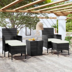 Sonata H Градински комплект, 5 части, полиратан и закалено стъкло, черно - Seturi pentru exterior