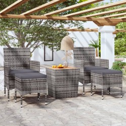 Sonata H Бистро комплект от 5 части, полиратан и акация масив, сив - Seturi pentru exterior