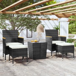 Sonata H Градински комплект, 5 части, полиратан и закалено стъкло, черно - Seturi pentru exterior