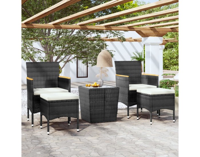 Sonata Set mobilier bistro grădină 5 piese negru poliratan și sticlă