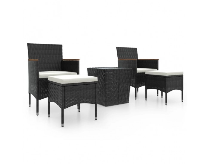 Sonata Set mobilier bistro grădină 5 piese negru poliratan și sticlă