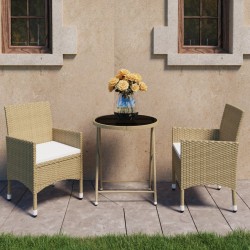 Sonata H Бистро комплект от 3 части, полиратан и закалено стъкло, бежов - Seturi pentru exterior