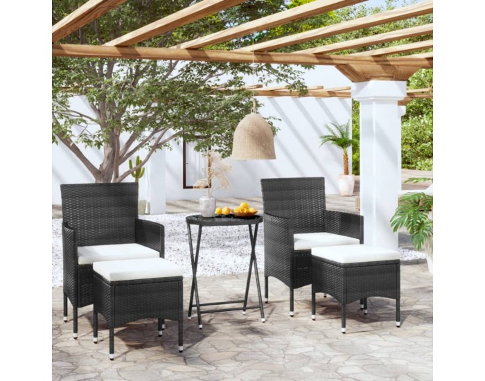 Sonata Set mobilier bistro grădină 3 piese negru poliratan și sticlă