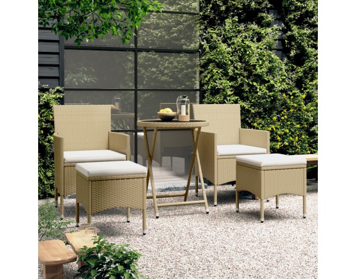 Sonata Set mobilier bistro, 3 piese, bej, poliratan/sticlă securizată