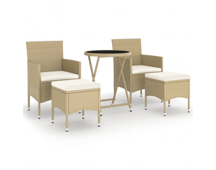 Sonata Set mobilier bistro, 3 piese, bej, poliratan/sticlă securizată