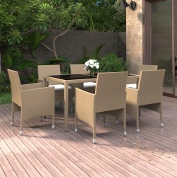 Sonata H Градински комплект, 7 части, полиратан и закалено стъкло, бежов - Seturi pentru exterior