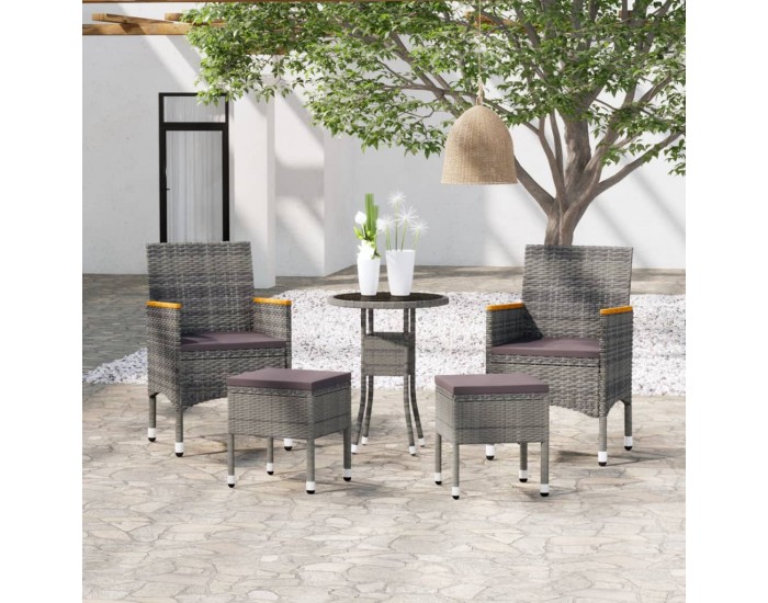 Sonata Set mobilier de grădină, 5 piese, gri, poliratan