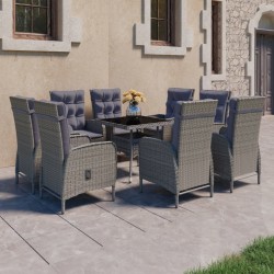 Sonata H Градински трапезен комплект, 9 части, полиратан и стъкло, сив - Seturi pentru exterior