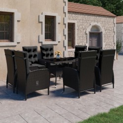 Sonata H Градински трапезен комплект, 9 части, полиратан и стъкло, черен - Seturi pentru exterior