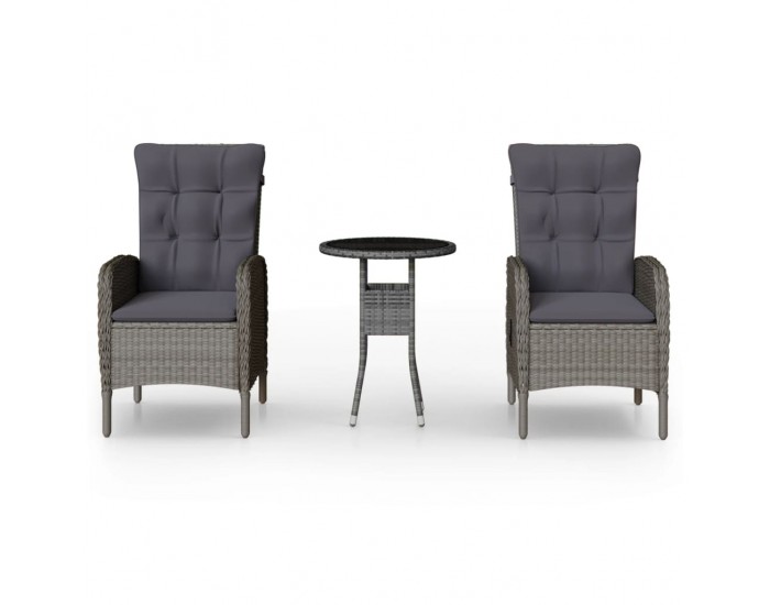 Sonata H Градински бистро комплект, 3 части, полиратан, сив