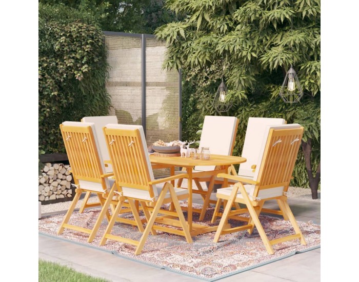 Sonata H Градински трапезен комплект с възглавници, 7 части, тик масив