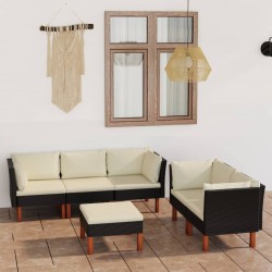 Sonata H Градински комплект с възглавници, 6 части, черен полиратан - Seturi pentru exterior