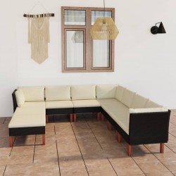 Sonata H Градински комплект с възглавници, 9 части, черен полиратан - Seturi pentru exterior