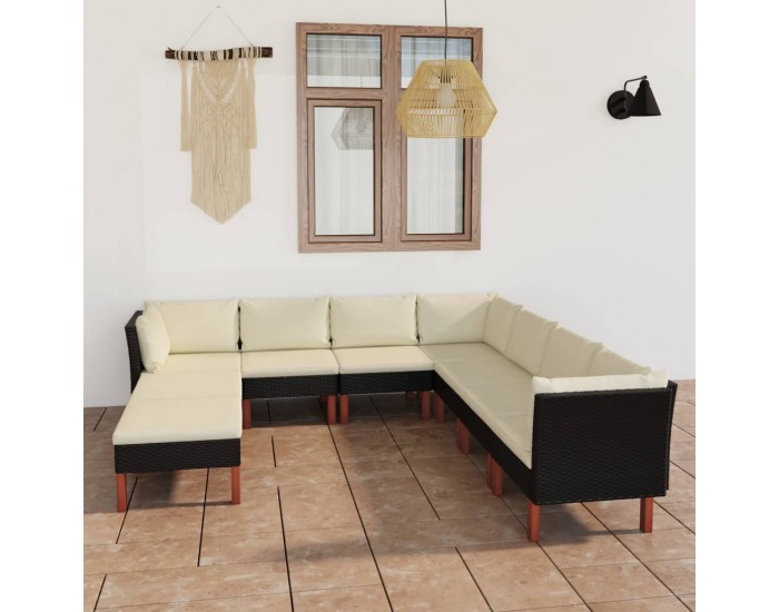 Sonata Set mobilier de grădină cu perne, 9 piese, negru, poliratan