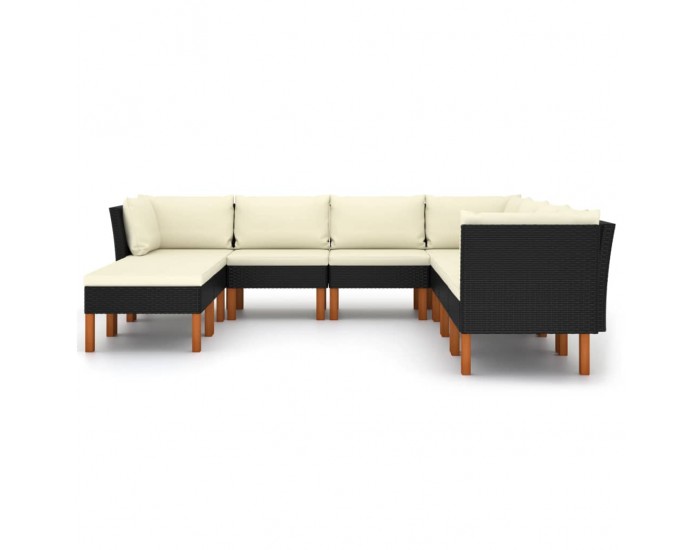 Sonata Set mobilier de grădină cu perne, 9 piese, negru, poliratan