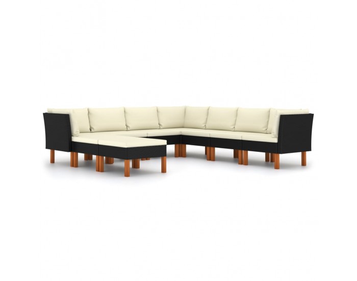 Sonata Set mobilier de grădină cu perne, 9 piese, negru, poliratan