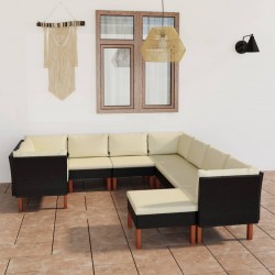 Sonata H Градински комплект с възглавници, 9 части, черен полиратан - Seturi pentru exterior