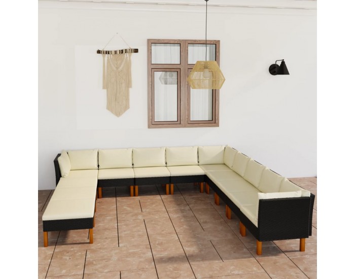 Sonata Set mobilier de grădină cu perne, 12 piese, negru, poliratan