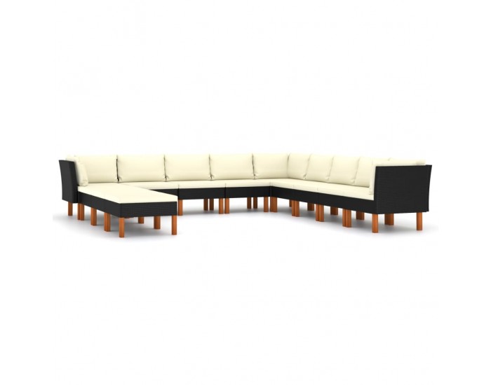 Sonata Set mobilier de grădină cu perne, 12 piese, negru, poliratan