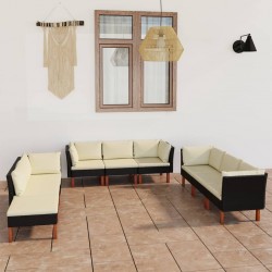 Sonata H Градински комплект с възглавници, 9 части, черен полиратан - Seturi pentru exterior