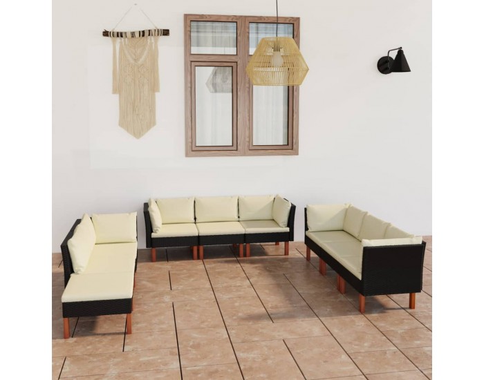 Sonata Set mobilier de grădină cu perne, 9 piese, negru, poliratan