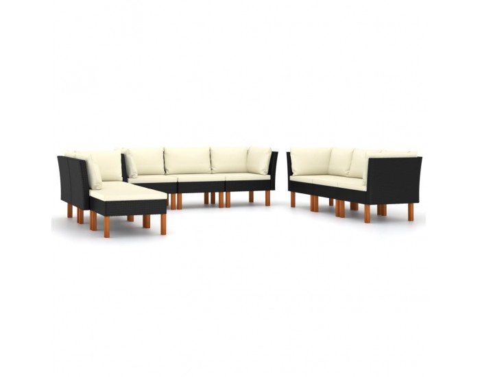 Sonata Set mobilier de grădină cu perne, 9 piese, negru, poliratan