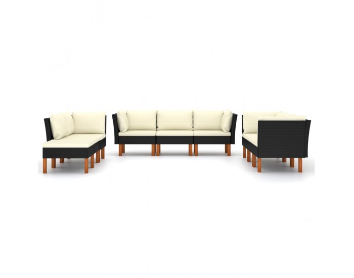 Sonata Set mobilier de grădină cu perne, 9 piese, negru, poliratan