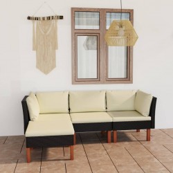 Sonata H Градински комплект с възглавници, 4 части, черен полиратан - Seturi pentru exterior
