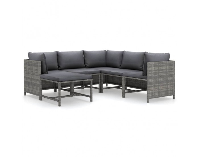 Sonata H Градински комплект с възглавници, 6 части, полиратан, сив