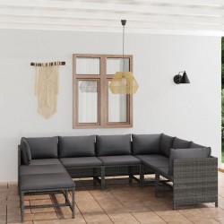 Sonata H Градински комплект с възглавници, 8 части, полиратан, сив - Seturi pentru exterior
