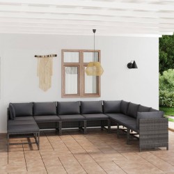 Sonata H Градински комплект с възглавници, 11 части, полиратан, сив - Seturi pentru exterior