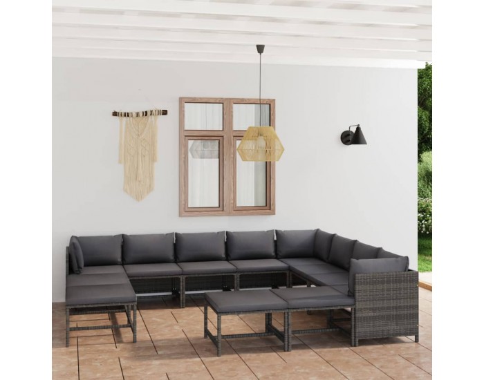 Sonata Set mobilier de grădină cu perne, 12 piese, gri, poliratan