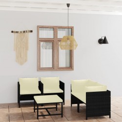 Sonata H Градински комплект с възглавници, 5 части, черен полиратан - Seturi pentru exterior