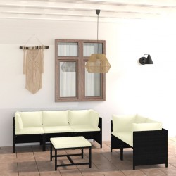 Sonata H Градински комплект с възглавници, 6 части, черен полиратан - Seturi pentru exterior