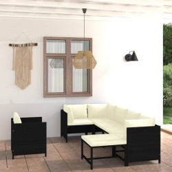 Sonata H Градински комплект с възглавници, 7 части, черен полиратан - Seturi pentru exterior