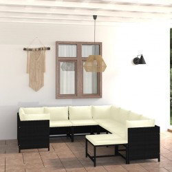 Sonata H Градински комплект с възглавници, 9 части, черен полиратан - Seturi pentru exterior