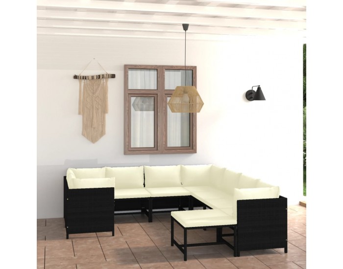 Sonata Set mobilier de grădină cu perne, 9 piese, negru, poliratan