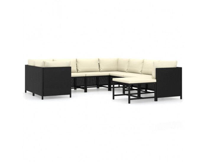 Sonata Set mobilier de grădină cu perne, 9 piese, negru, poliratan