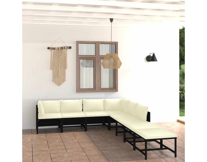 Sonata Set mobilier de grădină cu perne, 8 piese, negru, poliratan